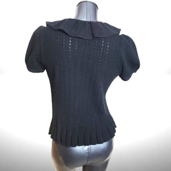 Juicy Couture Black Merino/Cashmere Puff-Sleeve Cardigan – Size S - Picture 3 of 13